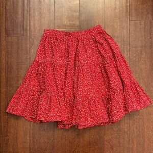 Adorable Vintage 70s Kid’s Red Ditsy Floral Tiered Skirt, Size 12